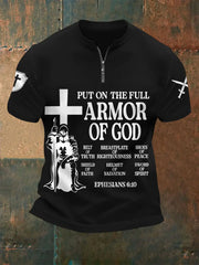 Men's Put On The Full Armor Of God Print Casual Zip Tee prairieply
