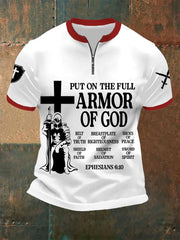Men's Put On The Full Armor Of God Print Casual Zip Tee prairieply