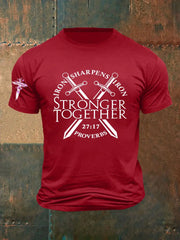 Men's Iron Sharpens Iron Faith Cross Printed Short-sleeved T-shirt - gracestitchs