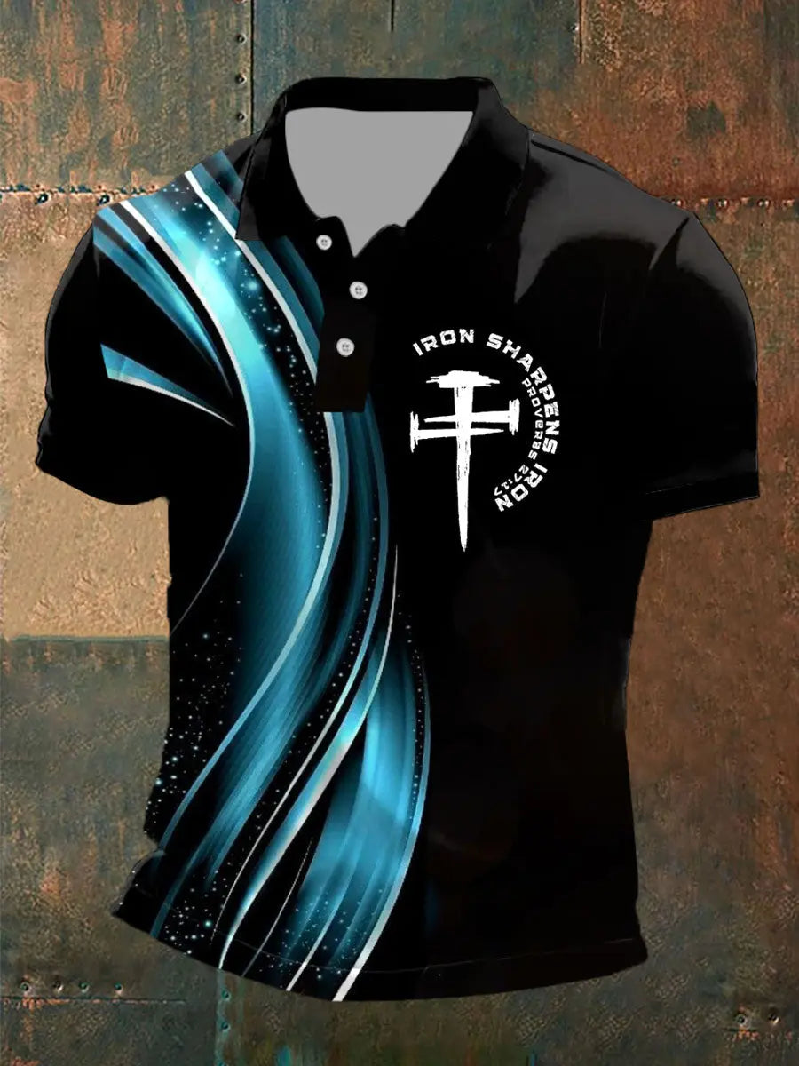 Men's Iron Sharpens Iron Print Polo Shirt - gracestitchs