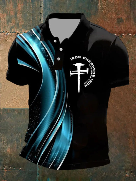 Men's Iron Sharpens Iron Print Polo Shirt - gracestitchs