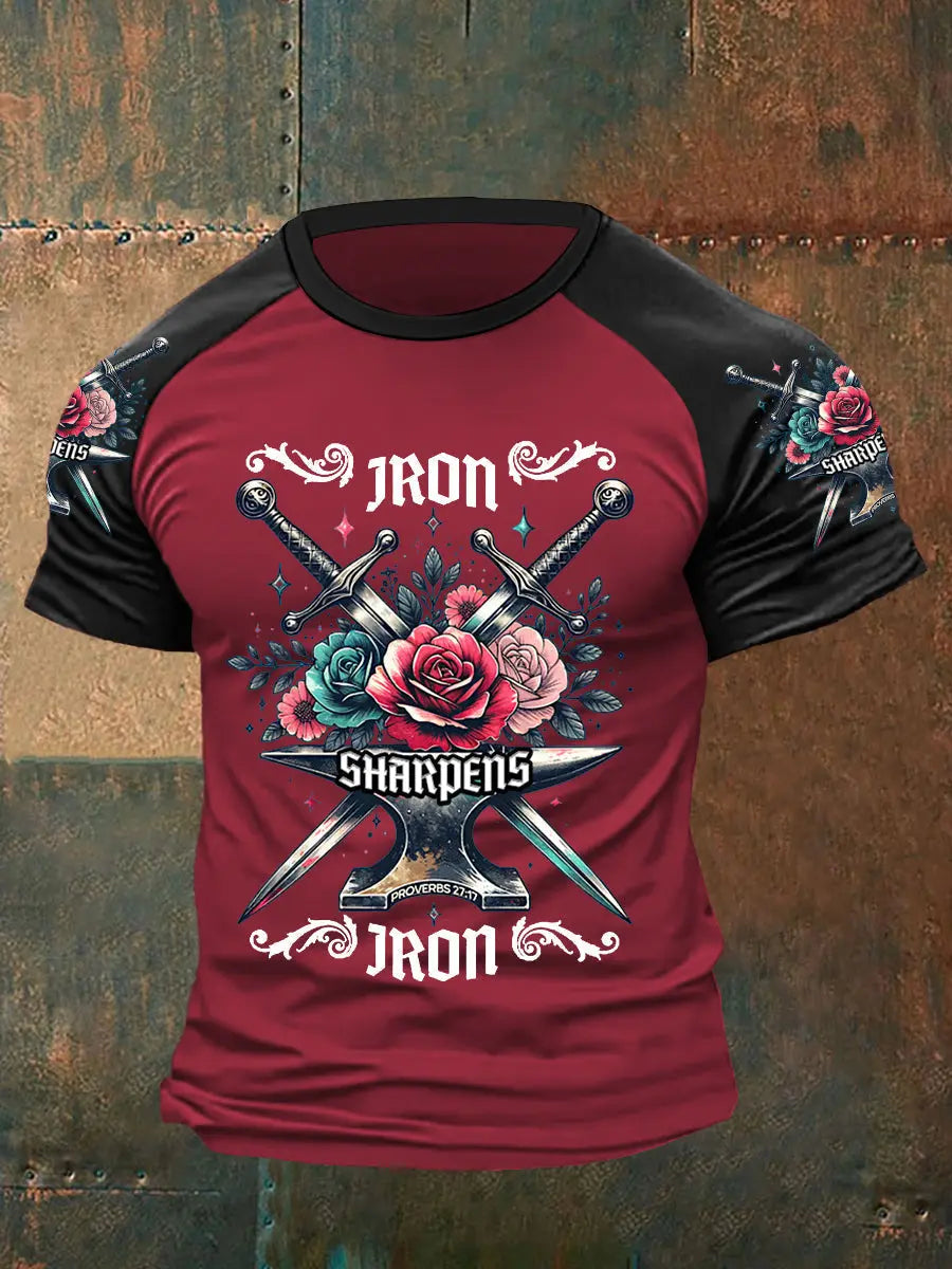 Men's Iron Sharpens Iron Retro Floral Print Casual Tee - gracestitchs