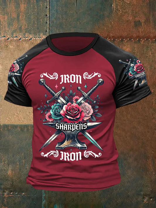 Men's Iron Sharpens Iron Retro Floral Print Casual Tee - gracestitchs