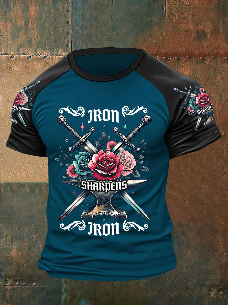 Men's Iron Sharpens Iron Retro Floral Print Casual Tee - gracestitchs