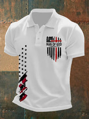 Men's Man Of God Cross America Flag Printed Short Sleeve POLO T-shirt prairieply