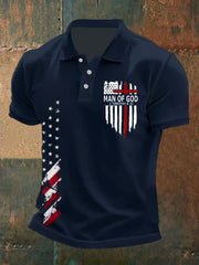 Men's Man Of God Cross America Flag Printed Short Sleeve POLO T-shirt prairieply