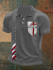 Men's Man Of God Cross America Flag Printed Short Sleeve POLO T-shirt prairieply