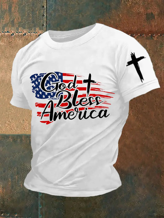 Men's God Bless America Short-sleeved T-shirt prairieply