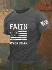Men's Faith Over Fear America Flag Printed Short Sleeveshort T-shirt prairieply