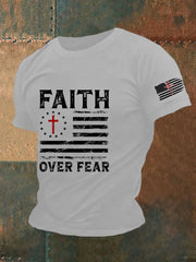 Men's Faith Over Fear America Flag Printed Short Sleeveshort T-shirt prairieply