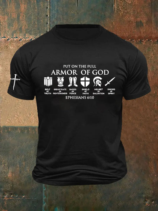 Men's Armor Of God Faith Cross Printed Casual Short Sleeves T-shirt - gracestitchs