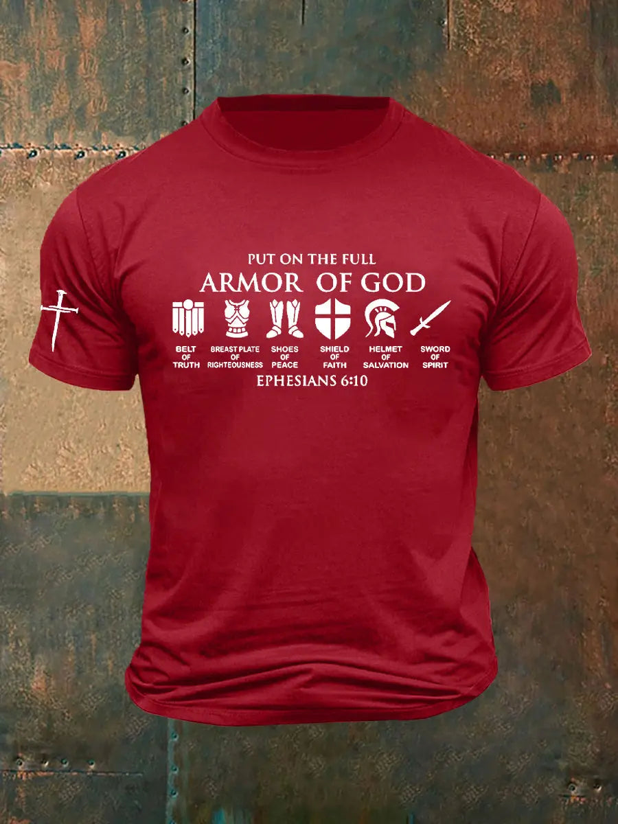 Men's Armor Of God Faith Cross Printed Casual Short Sleeves T-shirt - gracestitchs
