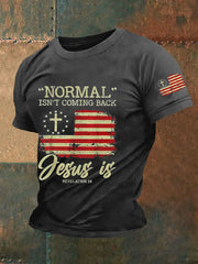 Men's Normal Isn't Coming Back,Jesus Is.Revelation 14 American Flag Casual Tee prairieply