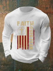 Men's Faith Over Fear American Flag Waffle Print Long Sleeve T-Shirt prairieply