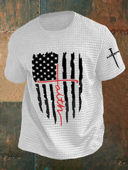 Men's Faith Cross America Flag Printed Waffle Short SleeveT-shirt prairieply