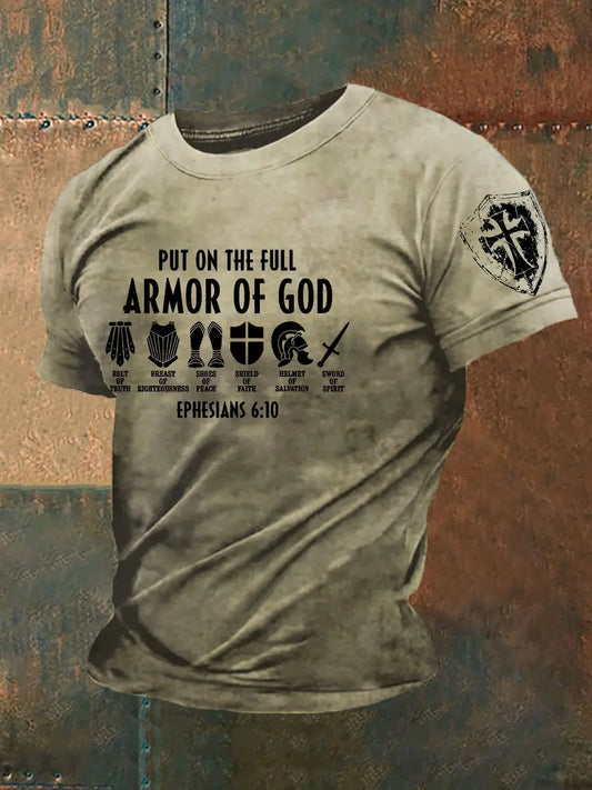 Men's Armor Of God Faith Cross Printed Casual Short Sleeves T-shirt - gracestitchs