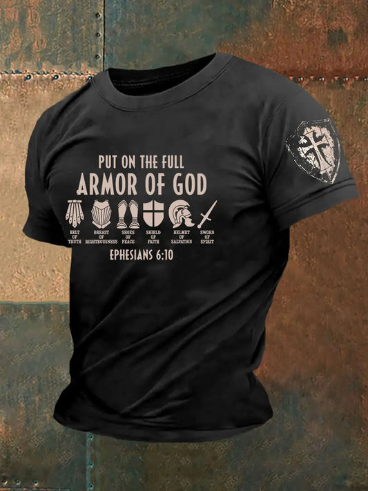 Men's Armor Of God Faith Cross Printed Casual Short Sleeves T-shirt - gracestitchs