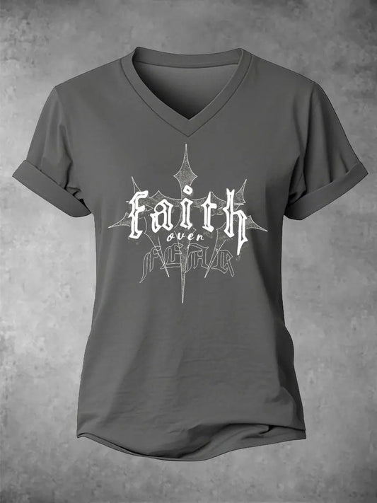 Women's Faith Over Fear Printed Casual T-Shirt gracestitchs