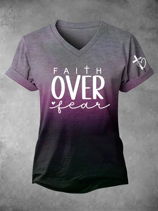 Women's Faith Over Fear Printed Casual T-Shirt - gracestitchs