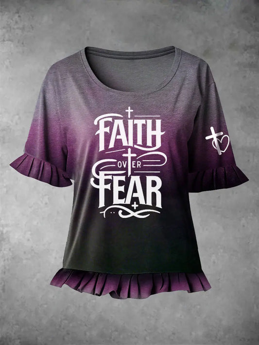 Women's Faith Over Fear Printed Casual T-Shirt gracestitchs
