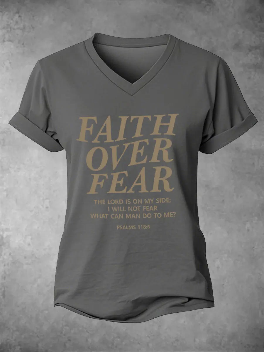 Women's Faith Over Fear Printed Casual T-Shirt gracestitchs