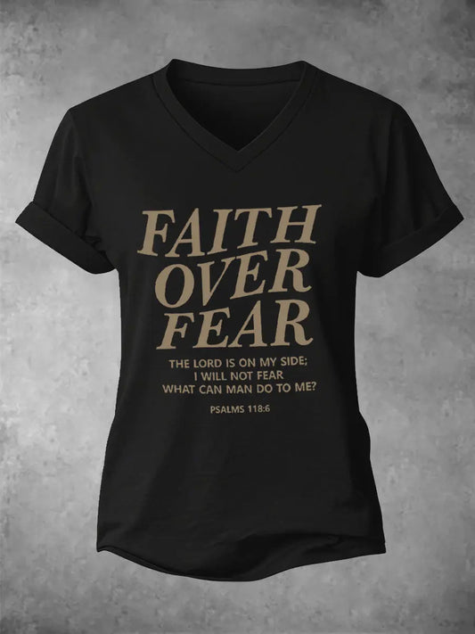 Women's Faith Over Fear Printed Casual T-Shirt gracestitchs