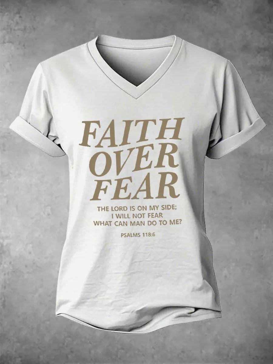 Women's Faith Over Fear Printed Casual T-Shirt gracestitchs