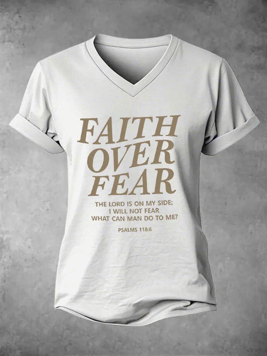 Women's Faith Over Fear Printed Casual T-Shirt gracestitchs