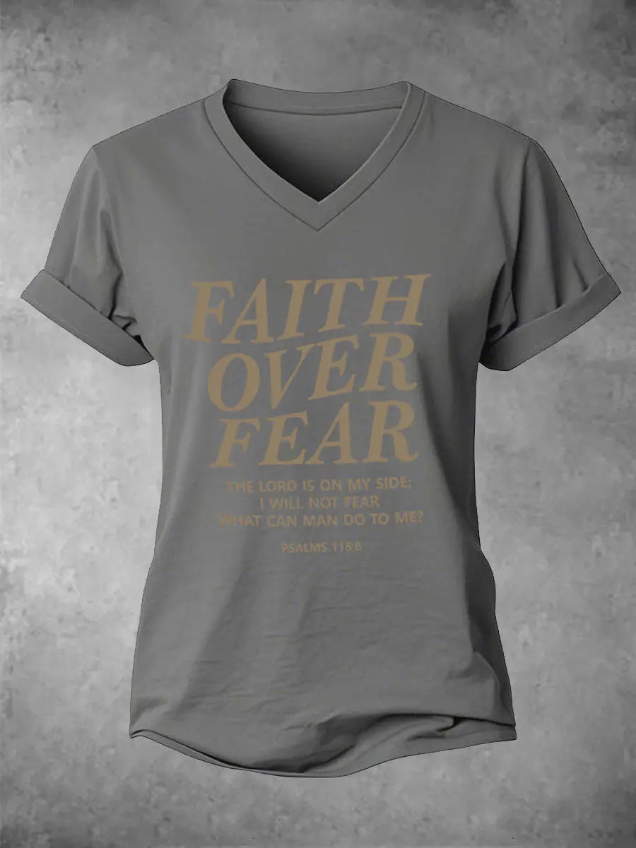 Women's Faith Over Fear Printed Casual T-Shirt gracestitchs