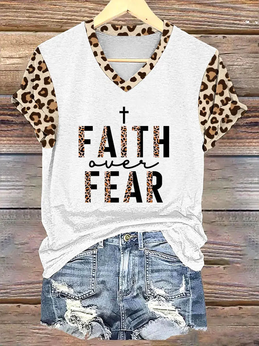 Women's Faith Over Fear Printed Casual T-Shirt gracestitchs