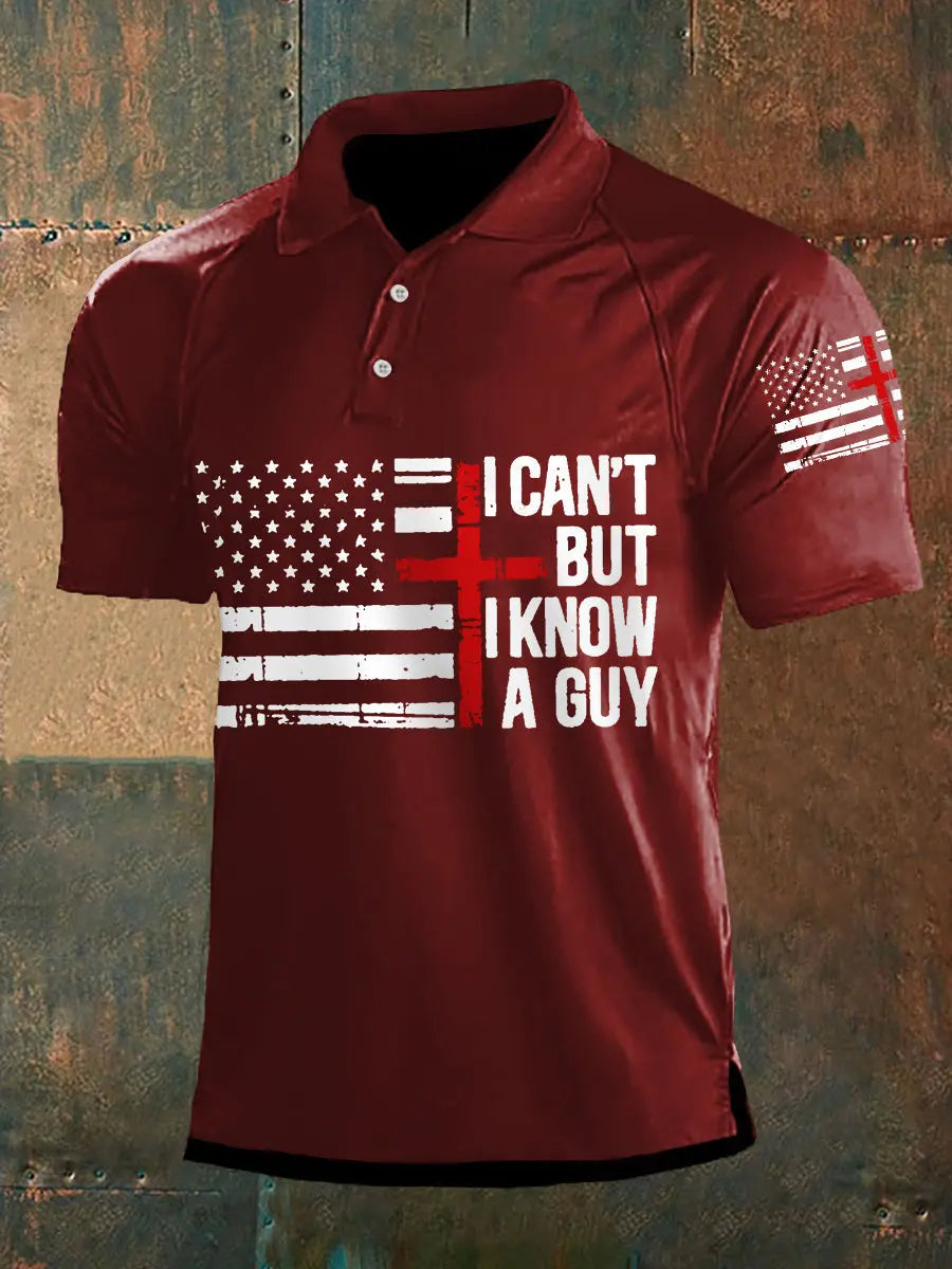 Men's I Can't But I Know A Guy American Flag Print Casual Polo - gracestitchs
