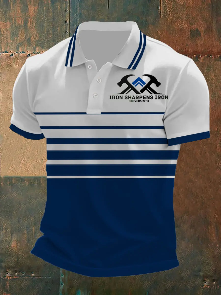 Men's Iron Sharpens Iron Print Short Sleeve Polo Shirt - gracestitchs