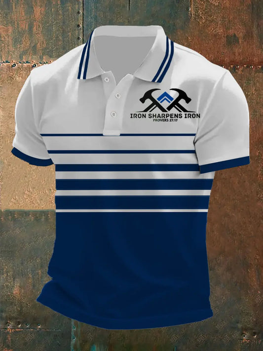 Men's Iron Sharpens Iron Print Short Sleeve Polo Shirt - gracestitchs