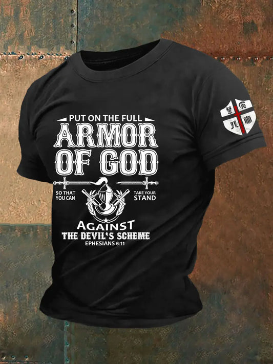 Men's Armor Of God Faith Cross Printed Casual Short Sleeves T-shirt prairieply