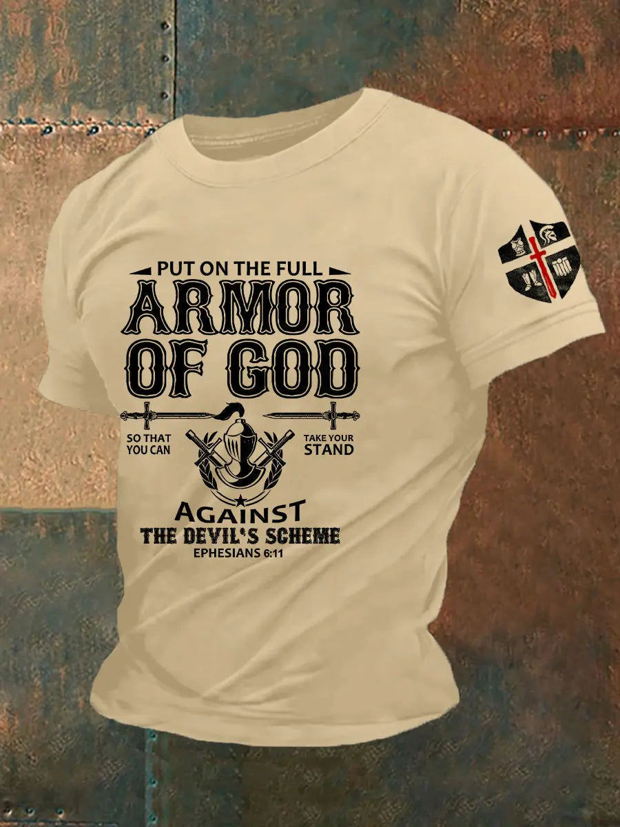 Men's Armor Of God Faith Cross Printed Casual Short Sleeves T-shirt prairieply