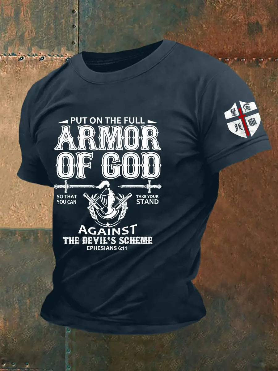 Men's Armor Of God Faith Cross Printed Casual Short Sleeves T-shirt prairieply
