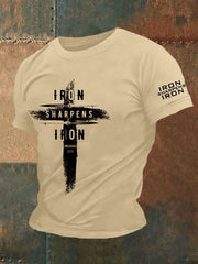 Men's Iron Sharpens Iro Faith Cross Printed Casual Short Sleeves T-shirt prairieply