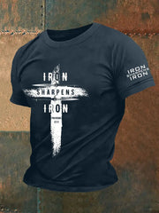Men's Iron Sharpens Iro Faith Cross Printed Casual Short Sleeves T-shirt prairieply