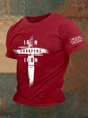 Men's Iron Sharpens Iro Faith Cross Printed Casual Short Sleeves T-shirt prairieply
