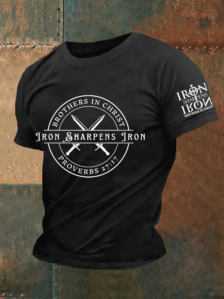 Men's Iron Sharpens Iro Faith Cross Printed Casual Short Sleeves T-shirt prairieply
