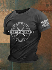 Men's Iron Sharpens Iro Faith Cross Printed Casual Short Sleeves T-shirt prairieply