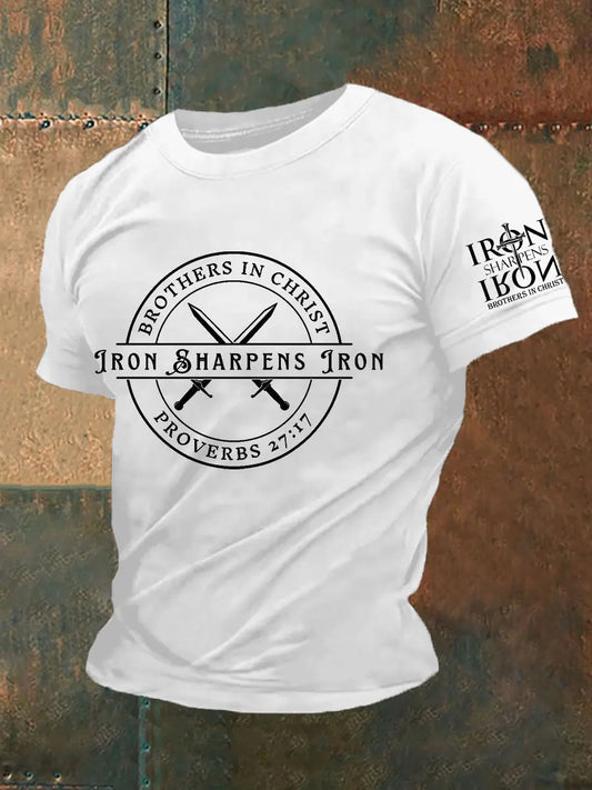 Men's Iron Sharpens Iro Faith Cross Printed Casual Short Sleeves T-shirt prairieply