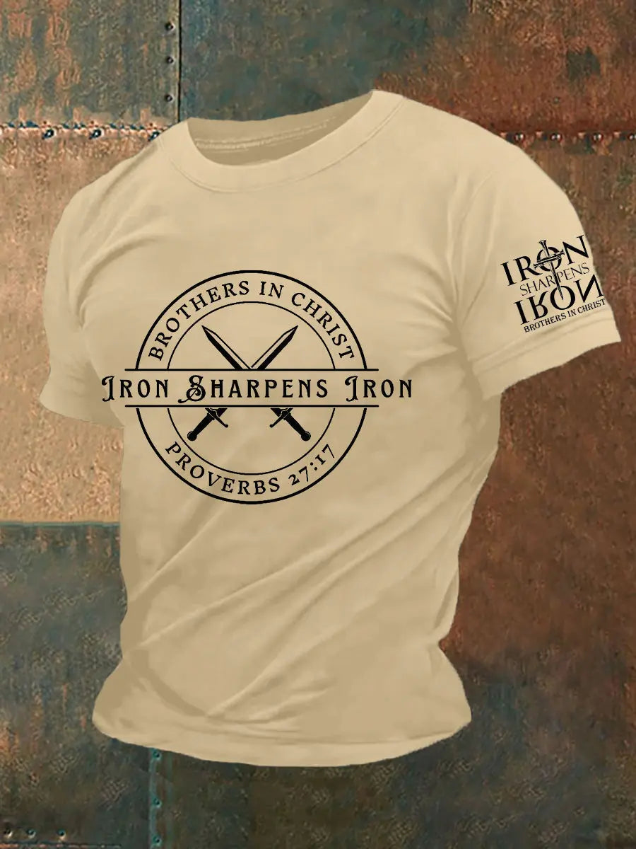 Men's Iron Sharpens Iro Faith Cross Printed Casual Short Sleeves T-shirt prairieply