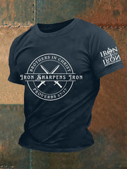 Men's Iron Sharpens Iro Faith Cross Printed Casual Short Sleeves T-shirt prairieply