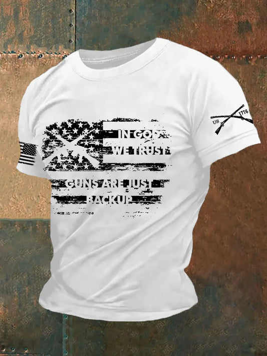 Men's In God we Trust Guns Are Just Backup Printed Short Sleeve T-shirt - gracestitchs