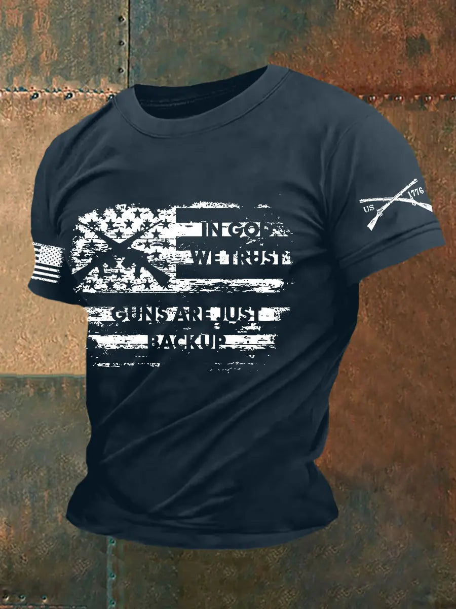 Men's In God we Trust Guns Are Just Backup Printed Short Sleeve T-shirt - gracestitchs