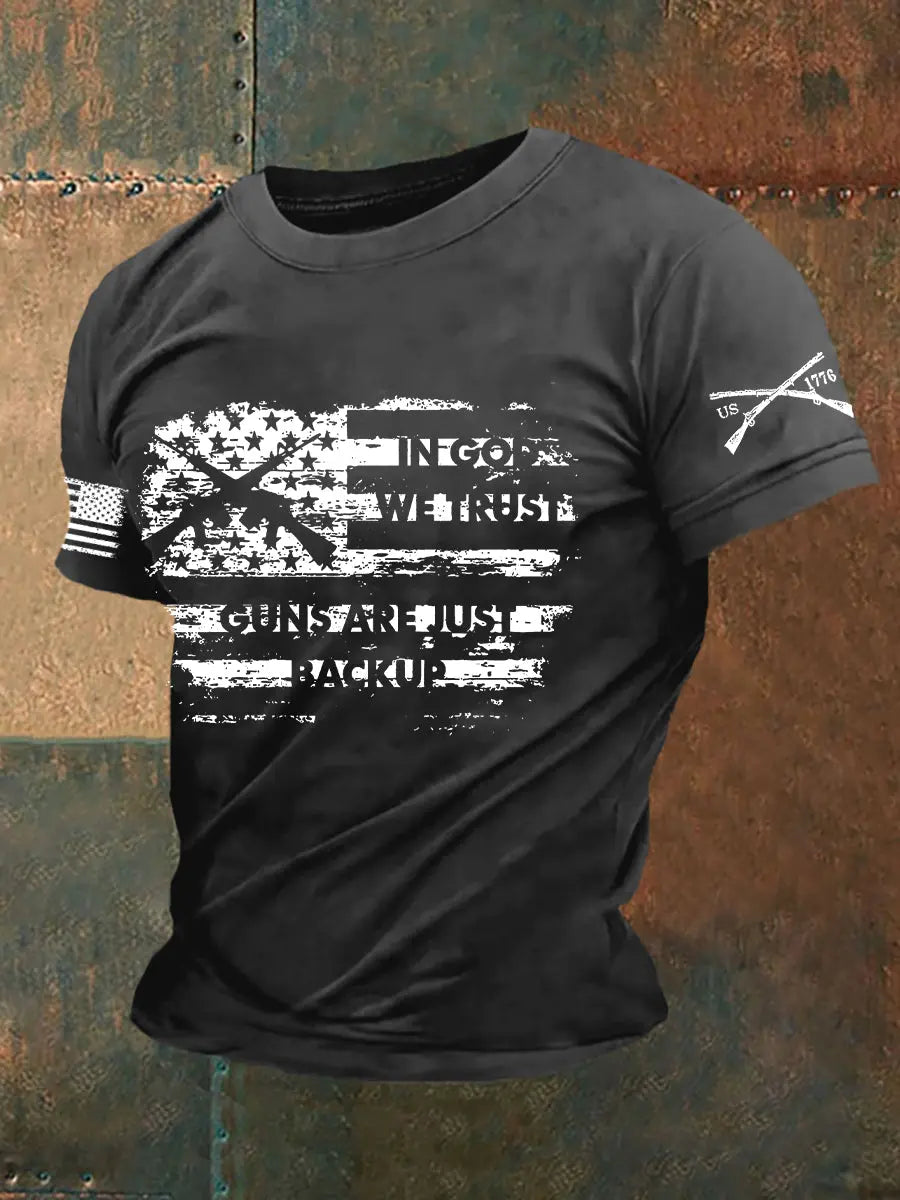 Men's In God we Trust Guns Are Just Backup Printed Short Sleeve T-shirt - gracestitchs