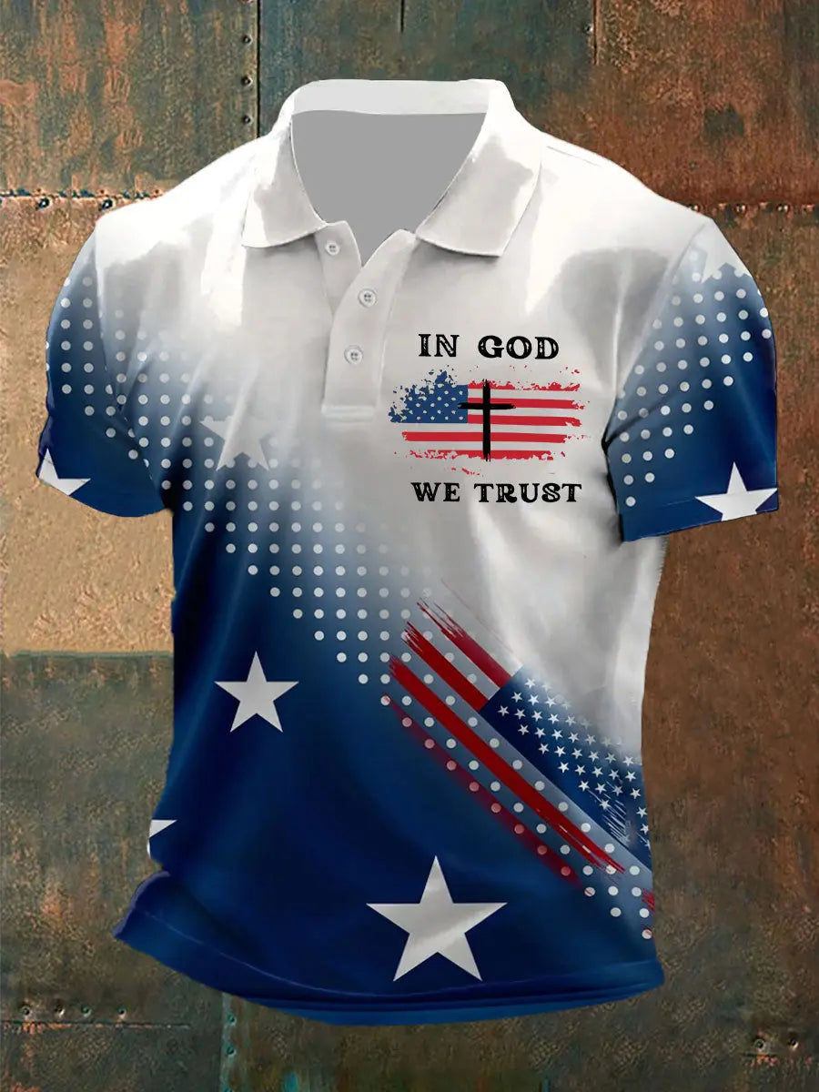 Men's In God We Trust Printed Casual POLO Shirt - gracestitchs