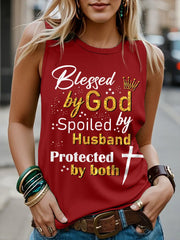 Women's Blessed By God Spoiled By My Husband Protected By Both Casual Tank Top - gracestitchs
