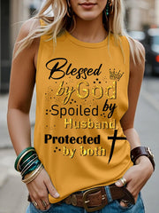 Women's Blessed By God Spoiled By My Husband Protected By Both Casual Tank Top - gracestitchs